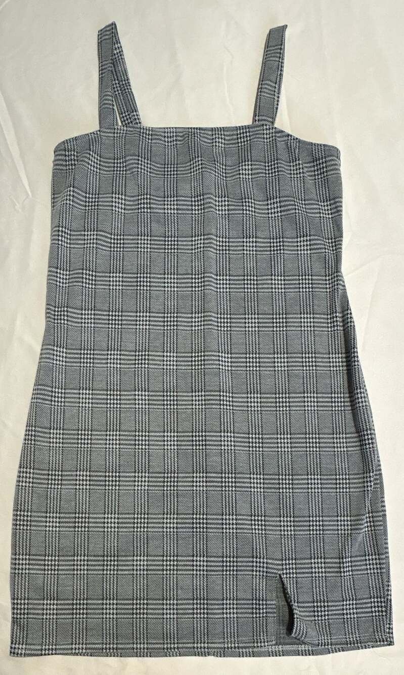 Polly & Esther Plaid Mini Dress Size S Grey Check Cami Slit